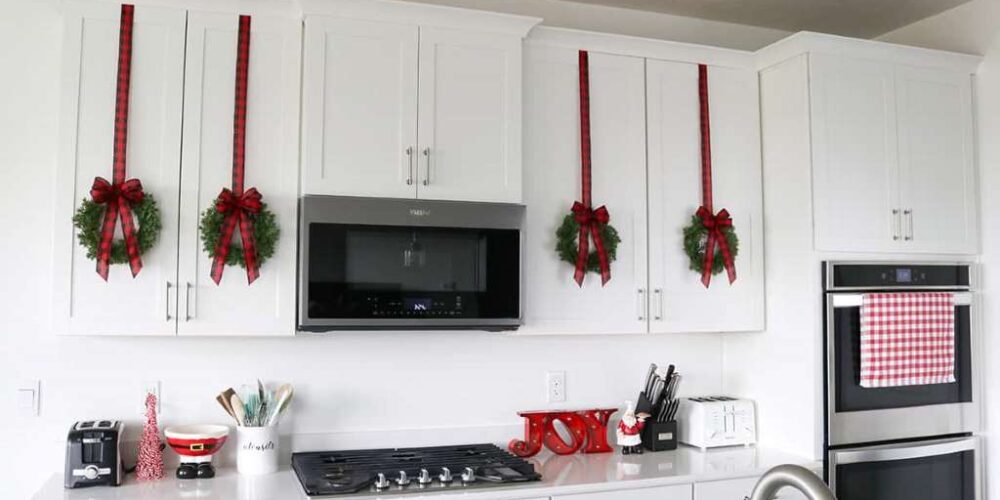 How do you hang wreaths on kitchen cabinets