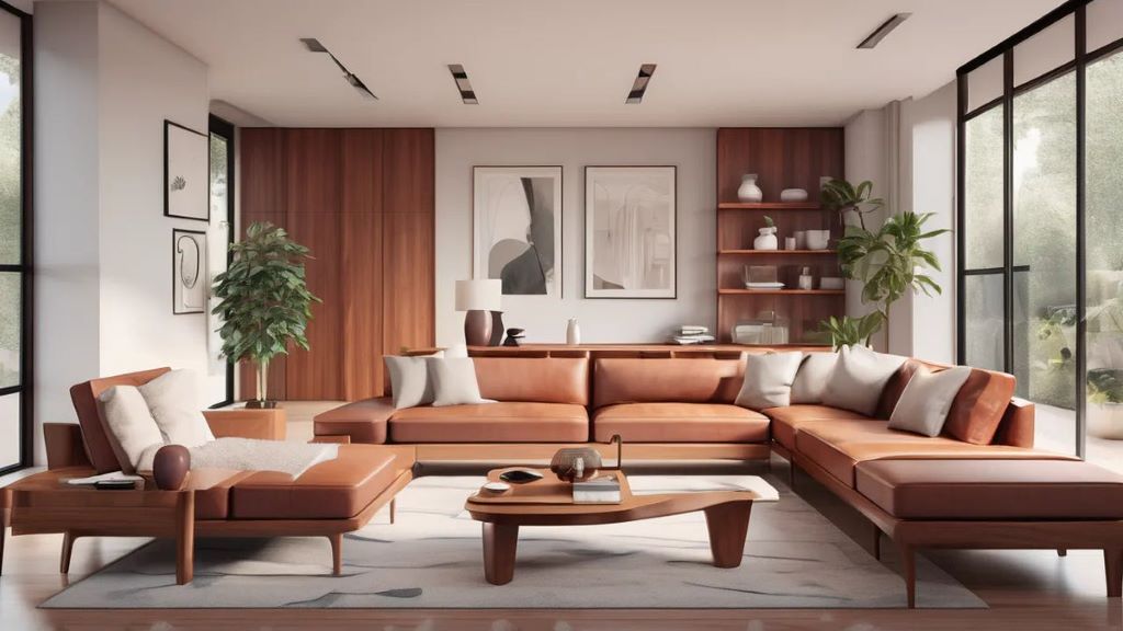 Modern interior showcasing a blend of wood finishes—blonde, cherry, and espresso—for a warm, harmonious room aesthetic