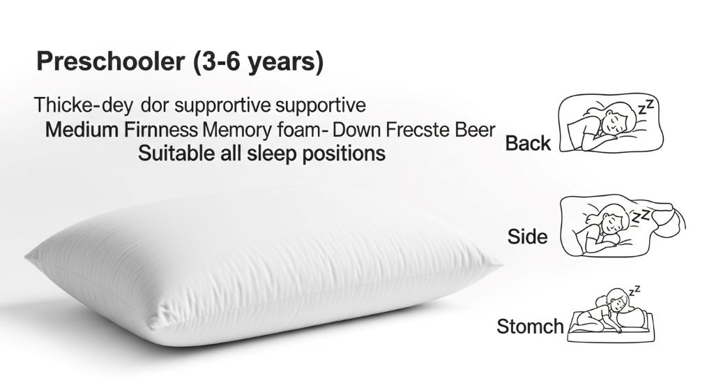 Children's pillow size comparison showing proper thickness for different ages and sleep positions