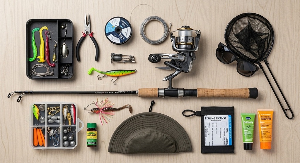 low cost fishing gear setup with spinning rod and reel
