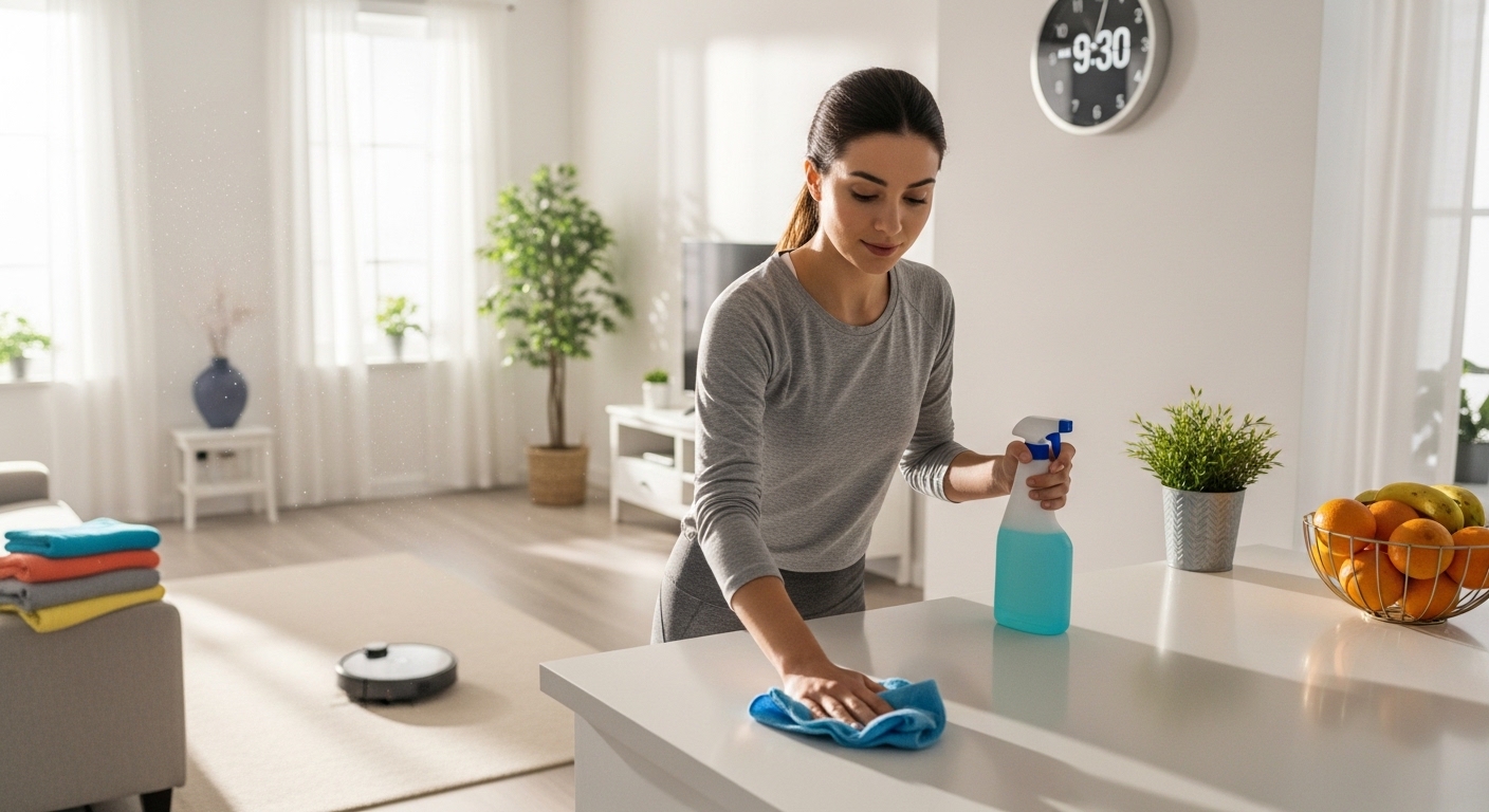 Organized cleaning supplies for efficient daily house cleaning