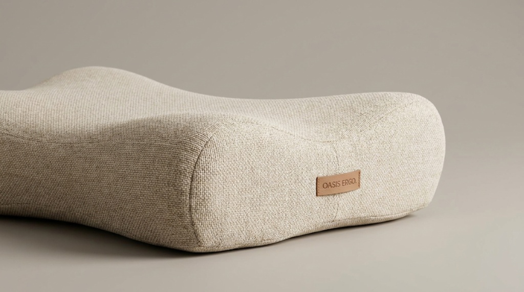 Close-up of a contoured lumbar support reading pillow showing breathable fabric texture