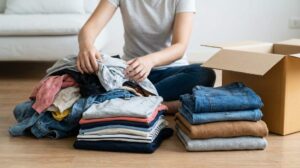 Old clothes sorted into sell trade and recycle piles