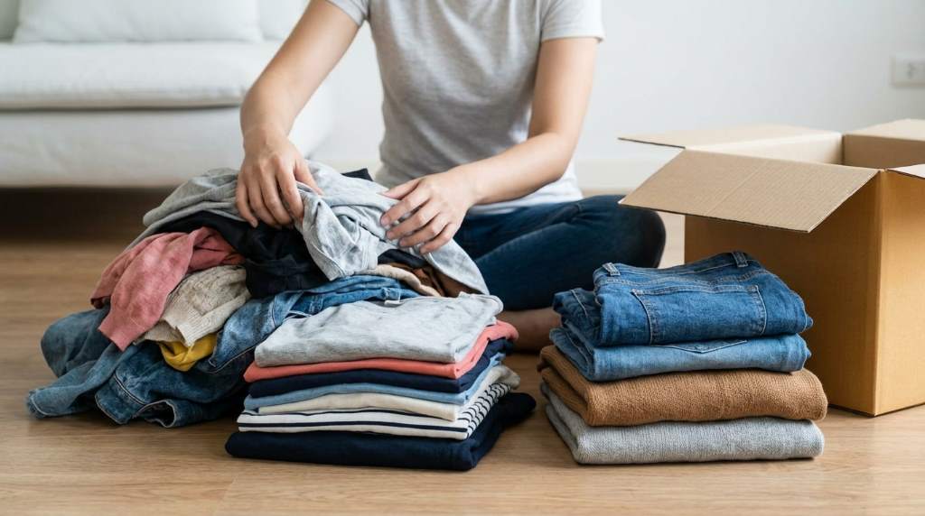 Old clothes sorted into sell trade and recycle piles