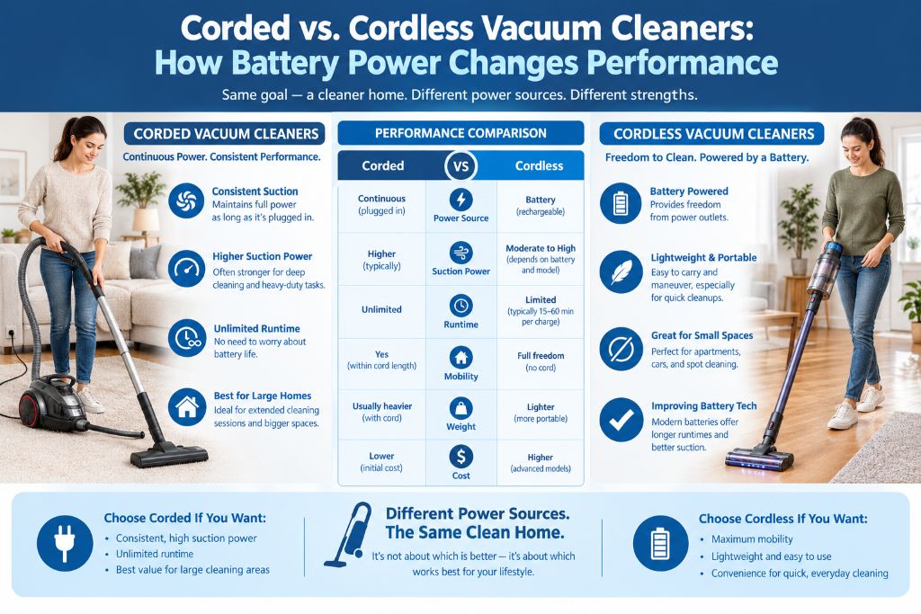 Corded vs. cordless vacuum cleaner performance