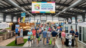Visitors exploring exhibitor booths at the Sarasota Bradenton Home Show 2027 inside the fairgrounds